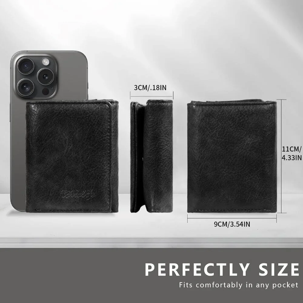 Men's Black Wallet Card Classic Leather Design Durable Multiple Front Pocket